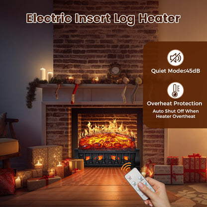 21 Inches Electric Fireplace Insert Log Heater Set, Freestanding Heater with Adjustable Flame Brightness and Flicker Speed, 750w/1500w Heating, Overheat Protection, Remote Control