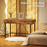 VERMESS 40Inch Solid Wood Desk with Drawers,Home Office Desk for Small Space,Modern Makeup Vanity Desk,Writing/Study/Work Table, Kids Desk for Bedroom (Wood, Rustic Brown) VERMESS