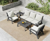 FOOWIN 7-Piece Patio Furniture Set, HDPE All-Weather Outdoor Conversation Set with Thick Cushions, Sectional Patio Sofa Furniture for Deck, Porch, Lawn, Garden, Grey Frame & White Cushion FOOWIN