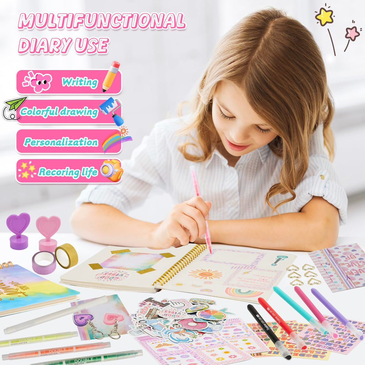 OIHEW DIY Journal Kit for Girls Ages 8-14, Stationary & Diary Set with Stickers,Birthday Gifts for 8 9 10 11 12 13 14 Year Old Girl, Scrapbook Art Crafts Kit Teen Girl Birthday Gift Idea OIHEW
