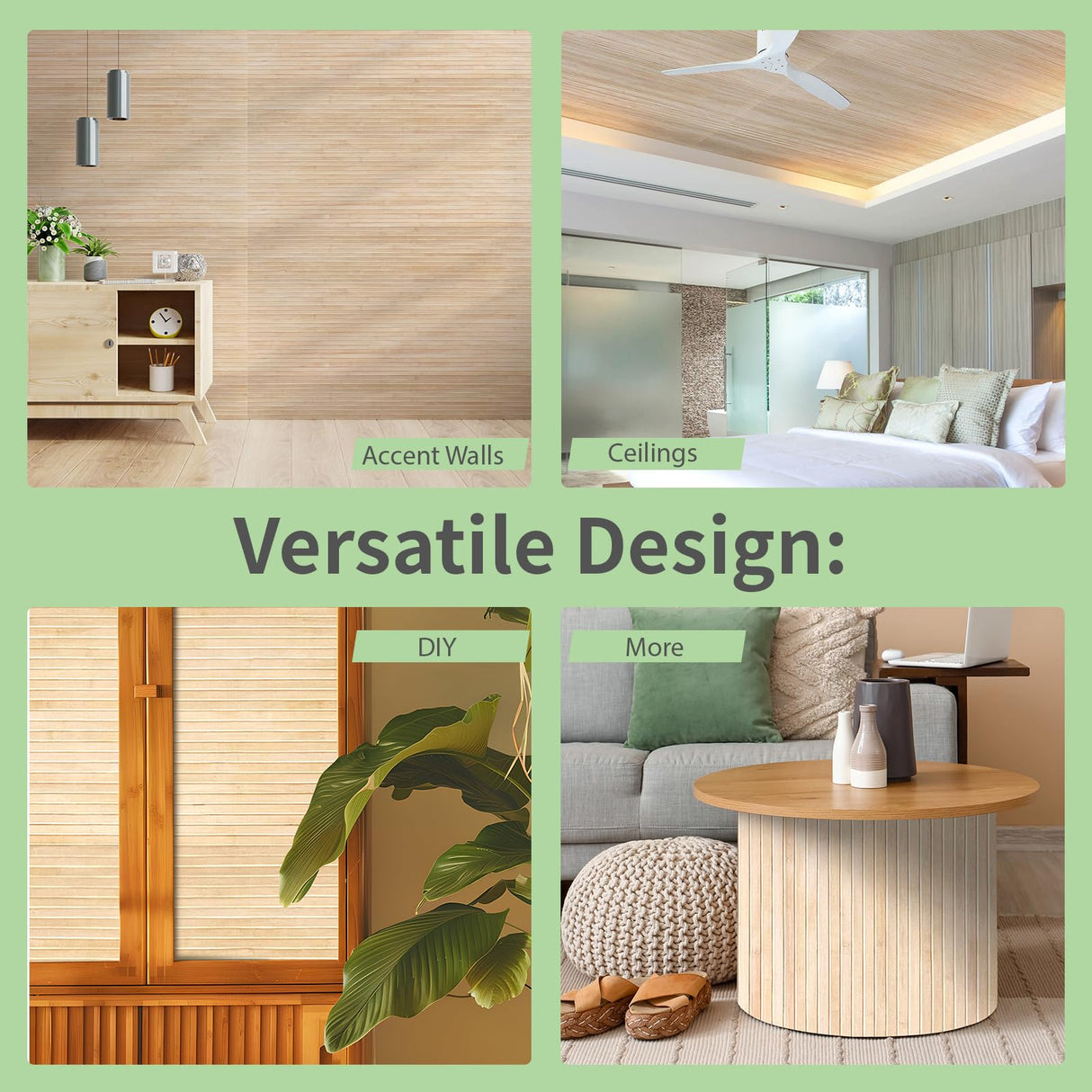 Art3d 48 x 96 Inch Natural Bamboo Wall Panel for Interior Wall Decor, Flexible Pole Wrap Wainscoting Wall Cladding Paneling for Living Room, Bedroom, Office, Kitchen Island, Light-carbonized Art3d