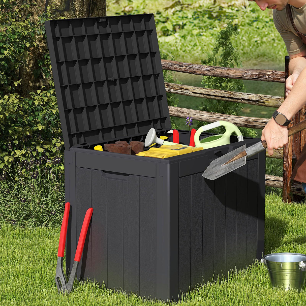 Sweetcrispy Deck Box with 31 Gallon Capacity, Weatherproof Resin Lockable Outdoor Storage for Secure Package Deliveries and Indoor Storage in Garden or Patio, Backyard Sweetcrispy