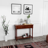 JESONVID Solid Wood Console Table with 2 Drawers, 2-Tier 35.4" X 30" Accent Sofa Table with Multilayer Storage Shelf Rustic Hall Entryway Tables for Living Room Home Office-Brown JESONVID