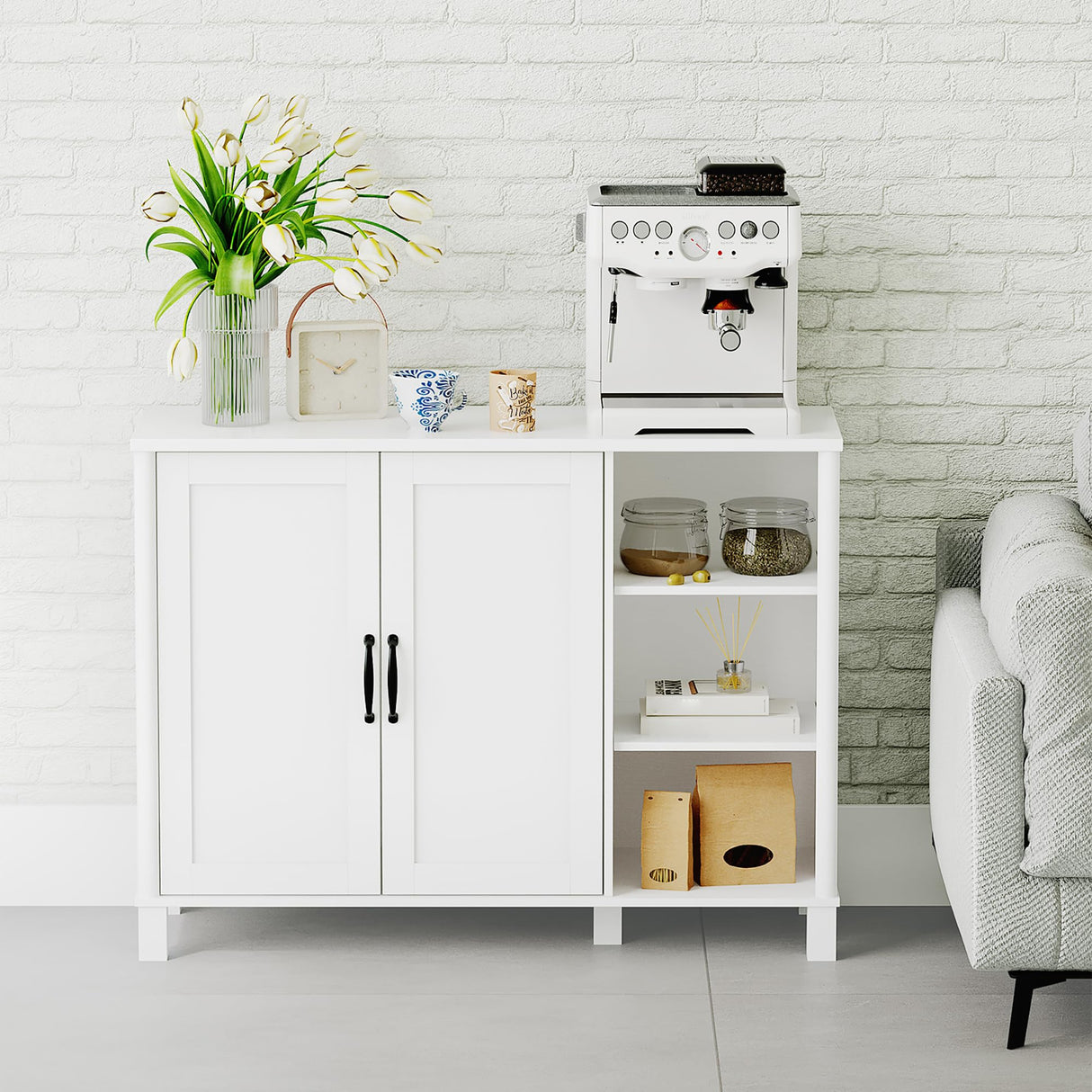 Hzuaneri Bathroom Storage Cabinet, Freestanding Floor Cabinet with Doors and Shelves, Bathroom Storage Unit, Kitchen Cupboard with Open Compartments for Bathroom, Entryway, Modern SC12213X Hzuaneri