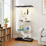 Zevemomo Tempered Glass Display Cabinet with Lights, 4-Tier Curio Cabinet with Glass Doors and Lock, Glass Display Case for Collectibles, for Living Room, Bedroom, Office, Black, Double Door Zevemomo