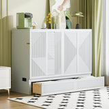 HABITRIO Full Size Murphy Bed, Wood Full Murphy Bed Frame with Large Drawer, USB Ports and Outlets, White HABITRIO