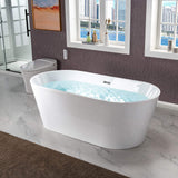 WOODBRIDGE 67" Acrylic Freestanding Bathtub Contemporary Soaking White Tub with Brushed Nickel Overflow and Drain，B0013-BN WOODBRIDGE