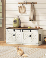 Hzuaneri Cat Litter Box Enclosure for 2 Cats, Hidden Litter Box Furniture Cabinet with Double Room, Indoor Cat House, Farmhouse Style, 46.7 x 18.9 x 21.1 Inches, Rustic Brown and White CB85314X Hzuaneri