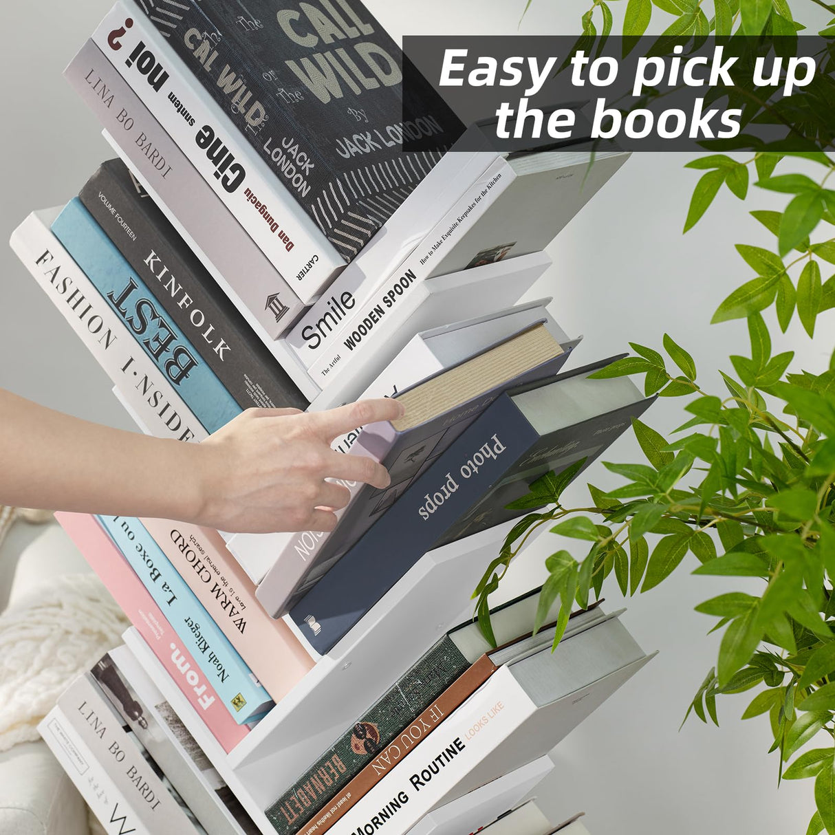 SHEEPAM 10 Tier Tree Book Shelf, Floor Standing Wood Bookshelf for Narrow Space, Storage Organizer Bookshelves for Books/CDs/Magazine, Bookcase with Shelves for Home Office, Living Room - White SHEEPAM