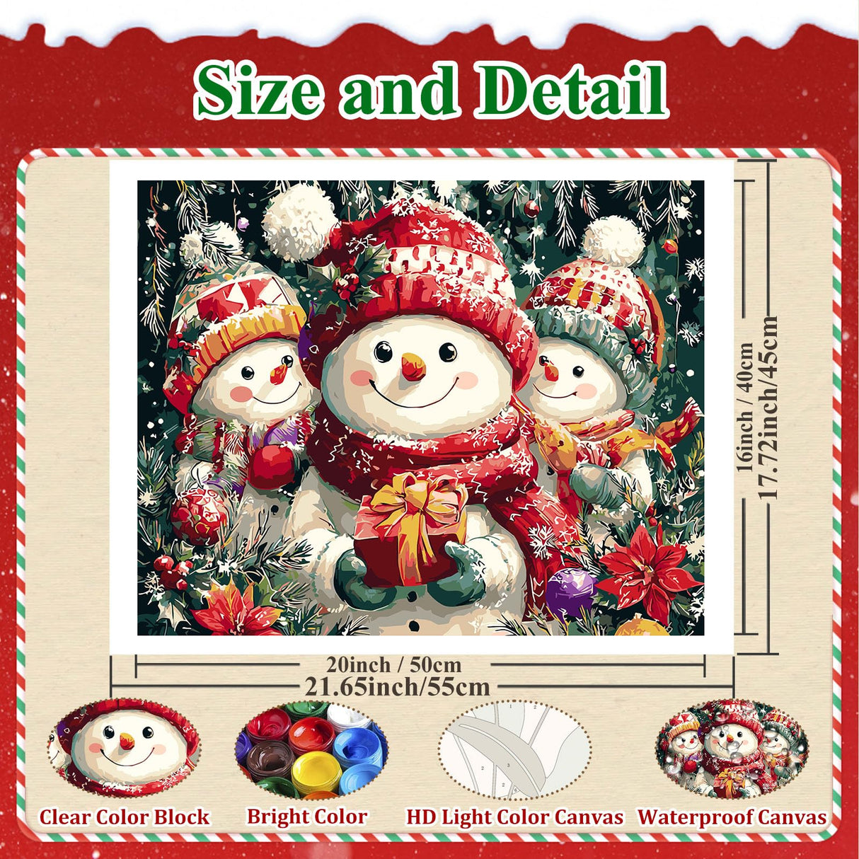 HMZephitiquc Snowman Paint by Number Canvas for Adults, Christmas Paint by Numbers Kit for Adults, Painting by Numbers, Beginner Easy Oil DIY Crafts Home Wall Decor 16x16 in HMZephitiquc
