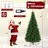 Goplus 8 FT 270° Pre-Lit Corner Christmas Tree for Wall, Artificial Hinged Xmas Tree with 360 Warm White LED Lights, 1137 Branch Tips, Folding Metal Stand, Festive Decoration for Small Space Goplus