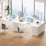 Tribesigns White Computer Desk with Drawers: 55 Inches Modern Home Office Desk with Storage, Small Wood Study Writing Work Table Workstation for Bedroom, White and Gold Tribesigns