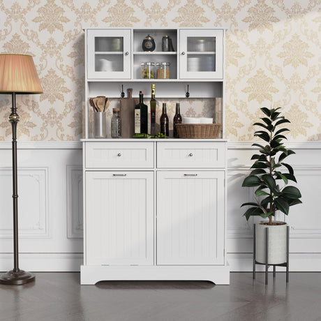 LOUVIXA 68.4" Kitchen Pantry Storage Cabinet, Freestanding Cupboard with 3 Cabinets, 2 Drawers and 1 Tilt Out Trash Cabinet, Tall Storage Cabinet for Kitchen, Dinning Room, Living Room (White) LOUVIXA