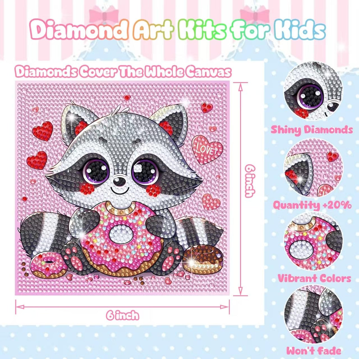 Diamond Art Kits for Kids, 4 Pieces Cartoon Animals Diamond Painting Kits for Adults Beginner, 5D Full Round Drill Gem Art Arts and Crafts for Kid Mosaic Kits for Gift Home Wall Decor Kids 6X6 inch NANZHOO