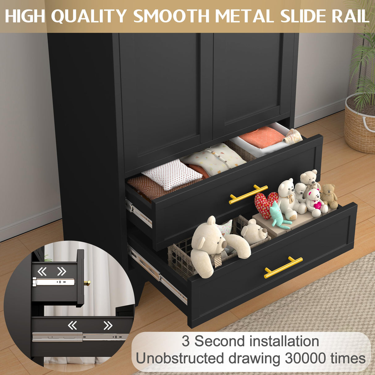 GAIOUS Steel Armoire Wardrobe Closet, 71" Metal Clothing Storage Cabinets with 2 Doors, 1 Adjustable Shelf and 2 Drawers, Metal Wardrobe Cabinet with Hanging Rod for Bedroom, Gym, Cloak Room (Black) GAIOUS