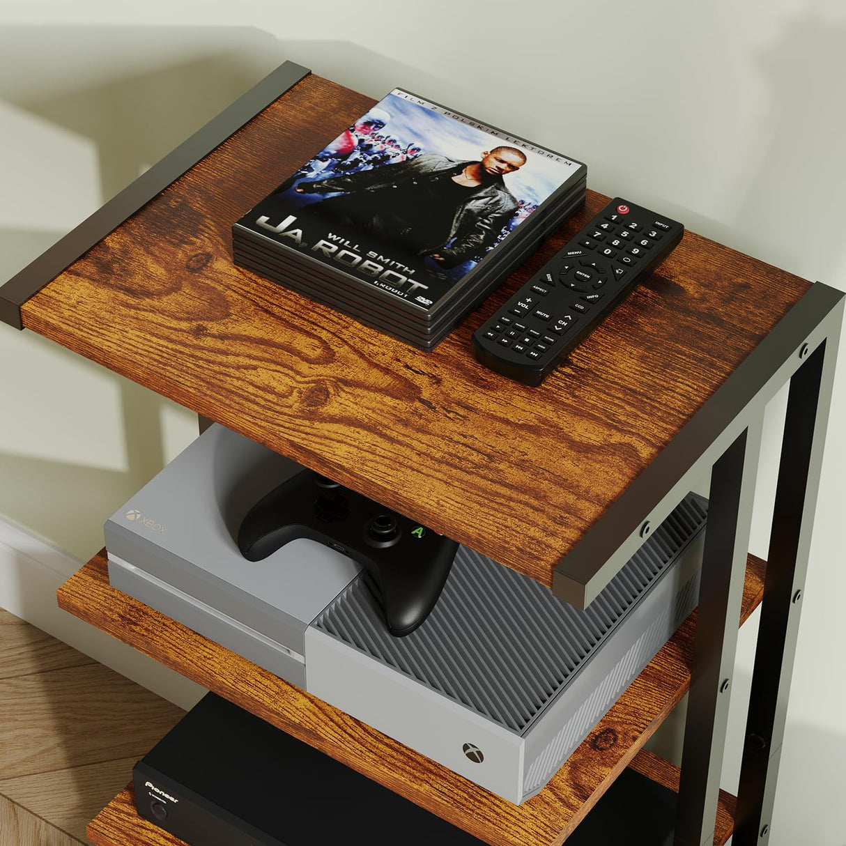 X-cosrack 4-Tier AV Media Stand Corner Shelf Wooden Corner Shelves Component Cabinet Stereo Audio Rack Stand Tower Perfect for DVD Players:Game Console:TV Box:Cable Box:Xbox:WiFi Router X-cosrack