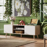 WLIVE TV Stand for 55 60 inch TV, Boho Entertainment Center with Storage Cabinets, TV Console for Living Room Decor, Greige White WLIVE