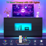 CSZZD 8 Drawer TV Stand for Bedroom, 55" Black Dresser with LED Lights & Open Storage, Modern Long Chest of Drawers for Closet, LED Drawer Organizer Cabinet for Bedroom, Living Room CSZZD