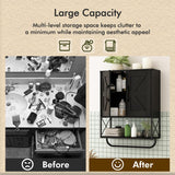 RUSTOWN Farmhouse Medicine Cabinet with 2 Barn Door, Wood Wall Mounted Storage Cabinet with Adjustable Shelf and Towel Bar, 3-Tier Bathroom Cabinet for Bathroom, Living Room(Black, Medium) RUSTOWN