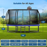 Tatub 14FT Trampoline with Enclosure Net for Kids and Audlts, Outdoor Recreational Pumpkin Trampoline Jumping Exercise Fitness Trampoline Tatub