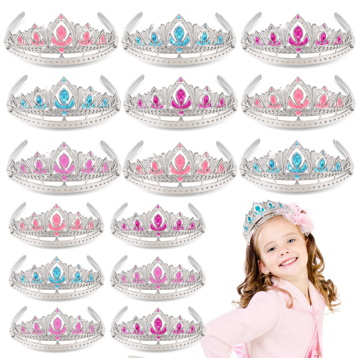 NINAOR Princess Crown Party Favors, 16Pcs Princess Dress Up Tiaras for Birthday Girl Cosplay Accessories, Princess Pretend Play Jewelry Party Supplies NINAOR