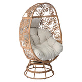 Merax Outdoor Patio Wicker Swivel Egg Chair with Beige Cushion, Outdoor Rattan Basket Egg Chair for Garden, Lawn, Bedroom, Brown+Beige Merax