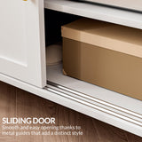 BELLEZE Storage Cabinet with LED Lighting, Sideboard with Sliding Doors and Adjustable Shelves, Entryway Shoe Rack, Accent Cabinet for Living Room and Bathroom - Dana (White) BELLEZE