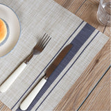 DACHUI Placemats Set of 6, Soft & Elegant Woven Vinyl Place Mats, Water Resistant, Heat Resistant, Washable, Durable Table Mats (Blue Stripes) DACHUI
