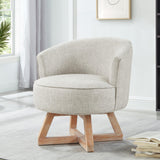 KEIKI Swivel Barrel Chair with Cross-Shaped Wooden Base,Linen Upholstered Lounge Accent Armchair, Small Single Sofa Seating for Bedroom, Office, Living Room, Light Gray KEIKI
