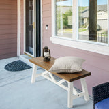 Wnutrees 43" Farmhouse Wood Bench, Rustic Solid Wood Entryway Bench Seat with Double X-Structure for Dining Room, Living Room, Hallway, Structural Stability, White Wnutrees