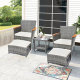 5 Piece Outdoor Patio Furniture Set with Table&Ottoman Outdoor Furniture Patio Set Bistro Wicker Patio Set of 2 Outside Lawn Chairs Conversation Sets for Porch Balcony Deck(Gray Wicker&Beige Cushion) ARTBUSKE