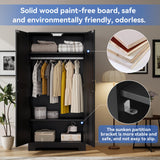 Wooden Armoire Wardrobe Closet, Wardrobe Cabinet with Door and Shelves, Freestanding Bedroom Armoires Clothing Storage Cabinet with Hanging Rod for Bedroom, Laundry Room, Cloak Room（Black） Honsiva