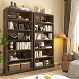 TVU 6-Tier Wooden Book Shelf, Floor-Standing Display Bookcase, 77.2" H x 31.5" W x 11" D Bookshelf, Farmhouse Style Book Case with Arched Base, Suitable for Living Room, Study, Office, Rustic Brown TVU
