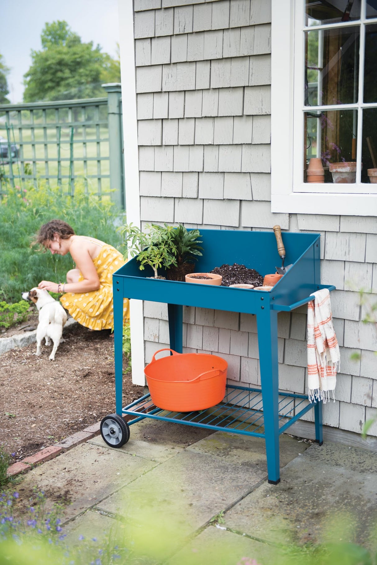 Gardener's Supply Company Demeter Metal Potting Bench with Wheels | Heavy Duty Outdoor Garden Work Table Workbench Workstation with Side Metal Sidewalls | Best for Seed Starter Planting & Transplants Gardener's Supply Company
