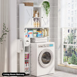 EasyCom Over The Toilet Storage Cabinet with Metal Frame and 7 Storage Shelves, Bathroom Organizer with Adjustable Shelves, Paper Holder and Racks, Farmhouse Storage Cabinet for Laundry, White EasyCom