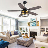 Dannilong Farmhouse Ceiling Fan with Light and Remote 52" Rustic Flush Mount Ceiling Fans 5 Dual Finish Blades Carnegie Industrial Fandelier for Living room Bedroom Patio E26 Dannilong