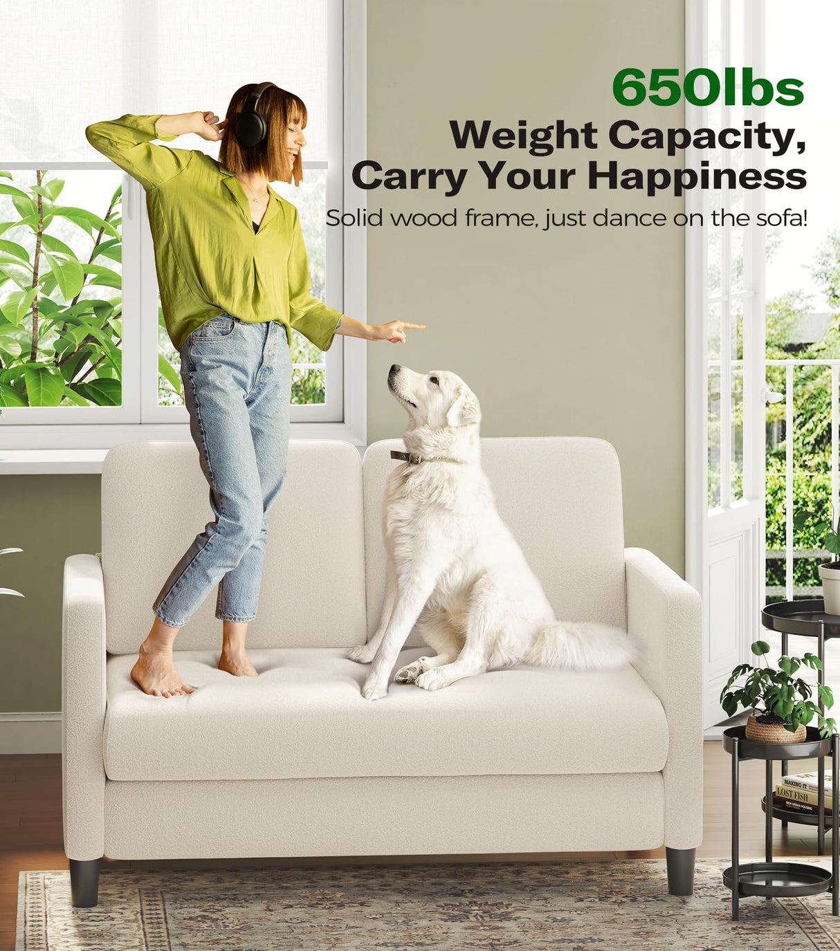 Welzona Loveseat Sofa, 51" Love Seat, Comfy Teddy Small Loveseat for Small Spaces, Tool-Free Setup Small Couch for Bedroom, All-Wood Small Couches for Small Spaces, No Pillow Include, Beige Welzona