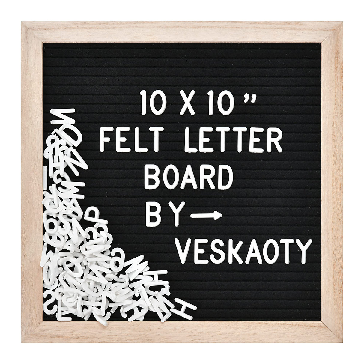Felt Letter Board with 294 Letters, Numbers & Symbols - 10 x 10 inch Changeable Message Board with Wooden Frame Wall Mount Hook, (Black Board & Wood Frame) Veskaoty