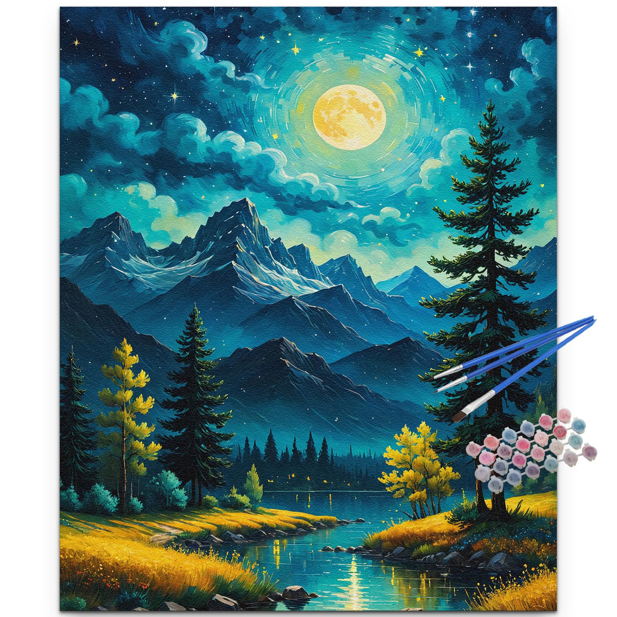 JUJUHOOD Moon Forest Paint by Numbers Kit for Adults,Landscape Adult Paint by Number Kits,DIY Acrylic Paint by Number on Canvas for Home Wall Decor 16X20 Inch JUJUHOOD