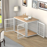 rehomerance Rustic Heavy Duty Dog Crate Furniture for Extra Large Dogs, Decorative Pet House End Table, Wooden Cage Kennel Furniture Indoor, XL, White and Natural rehomerance