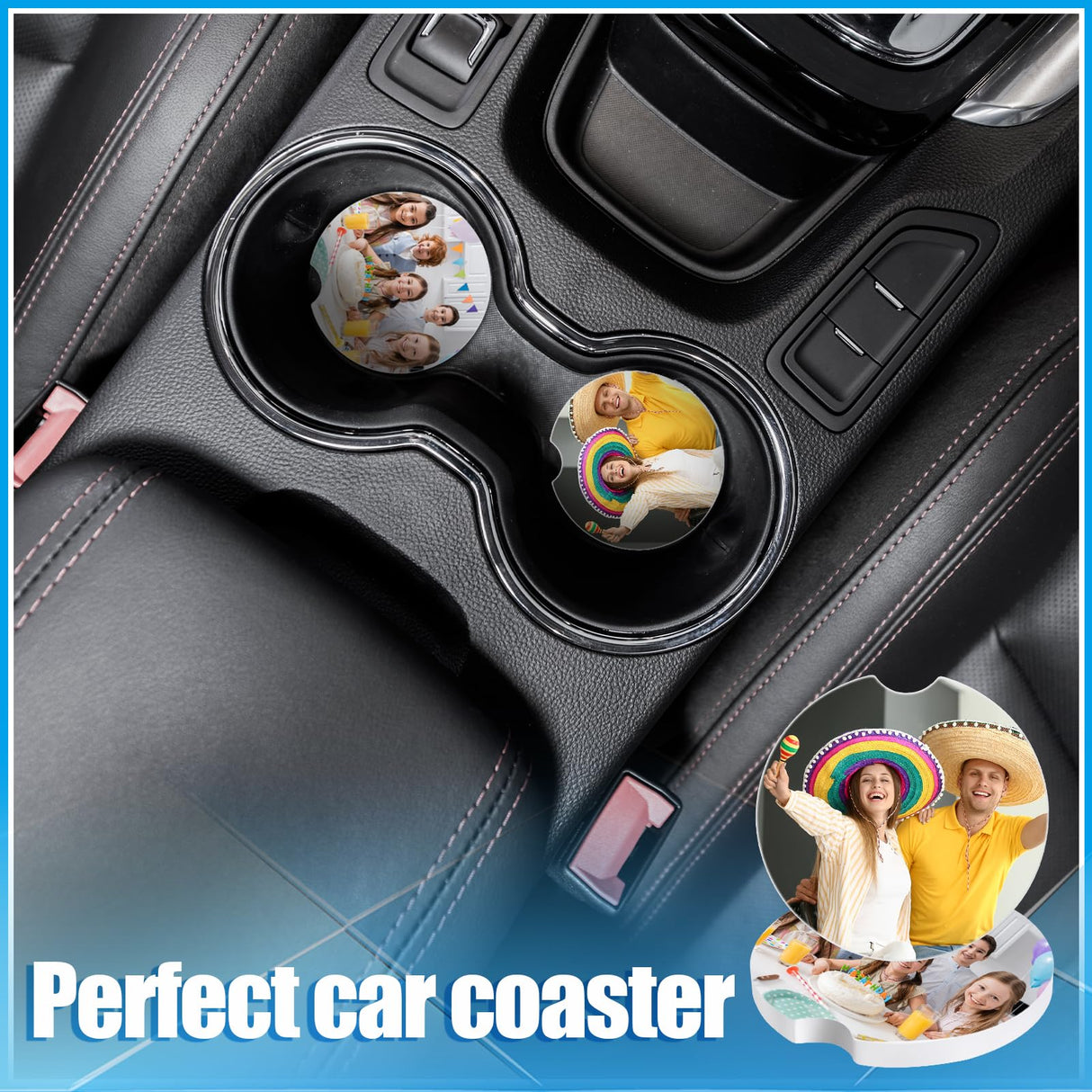 Guiqulai 48PCS Ceramic Car Sublimation Blanks Cupholders,Absorbent Ceramic Sublimation Coasters Blanks with Finger Notch,2.6'' Ceramic Stone Car Cup Coasters with Cork Back for Keeping Drink Spill Guiqulai