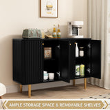 HLR Sideboard Buffet Cabinet, 48" Modern Accent Cabinet with 4 Door and Removable Shelves, Credenza Entryway Cabinet with Storage for Living Room, Dinning Room (Black) HLR