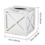 Karisky Farmhouse Square Tissue Box Cover with Slide-Out Bottom Panel, Wood Rustic Paper Facial Tissue Box Cover Holder for Bathroom, Bedroom, Night Stands, Office, 6 x 6 inch, White Karisky