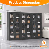 LISSIMO Glass Display Cabinet with 4 Adjustable Shelves, 71" Tall Curio Cabine with Tempered Glass Door, Liquor Cabinet with Lock, 5-Tier Bookcase Storage Cabinet for Home, Study, Living Room (Black) LISSIMO