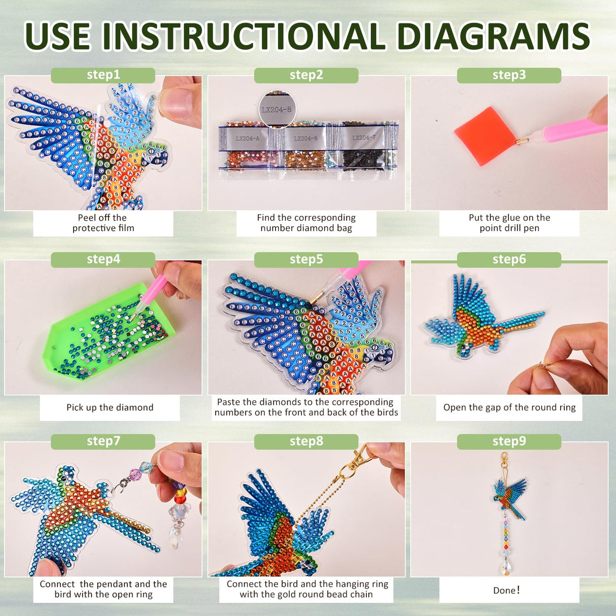 6 Pcs Diamond Painting Wind Chimes Rhinestone Hummingbird Diamond Art Suncatcher Double Sided 5D DIY Diamond Painting Kits for Adults Christmas Ornament Best Gifts for Mom VYRANA