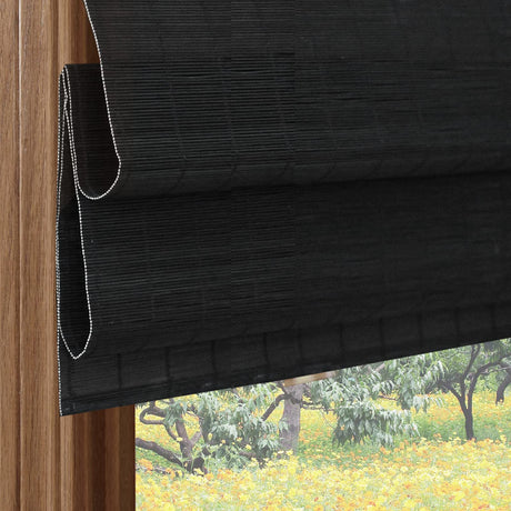 PASSENGER PIGEON Cordless Bamboo Roman Shades, Indoor Used Blackout Natural Bamboo Roman Blinds with Valance, UV Protection Light Filtering Wood Shade for Windows, Doors, Sliding Door, Black-603 PASSENGER PIGEON