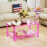 solaround Acrylic Coffee Table with Storage Shelf,Rectangle Living Room 2-Tier Center Table for Small Spaces (Rectangle, Pink, Nomal) solaround