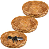 Hushee 3 Pcs Small Round Keys Basket for Entryway Woven Bowl Basket Rattan Wicker Round Tray Organizing for Keys Wallet Cell Phone Tabletop Serving Fruit Food Holder Decorative Table Storage Hushee