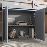 Ball & Cast Twin Loft Bed with Storage Cabinet and Drawer,Rubber Wood Bed Frame w/Safety Guardrail & Ladder,Space-Saving Furniture for Girls Boys Student Dorms,Grey Ball & Cast