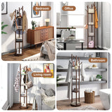 FILWH Bamboo Coat Rack Rotary Freestanding with Shelf Coat Tree Rack Stand for Hallway Entryway Coat Hanger Stand with 9 Hooks 3 Storage Shelves(Brown) FILWH